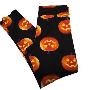 No Boundaries Halloween Glowing Pumpkin Sueded Leggings Juniors L EUC
